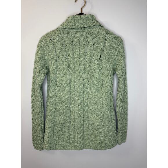 Aran Woolen Mills Super Soft Merino Wool Cable Knit Fishermen Cardigan Green S - Picture 10 of 10
